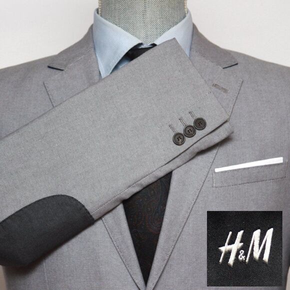38R H&M Men's Blazer Sport Coat Jacket Grey Cotton C100862 - Picture 10 of 15